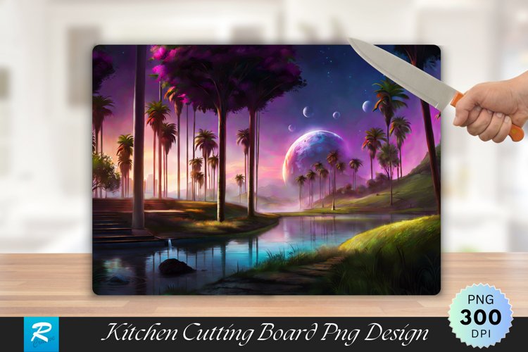 Vibrant Cityscape at Night Cutting Board Sublimation Design example image 1