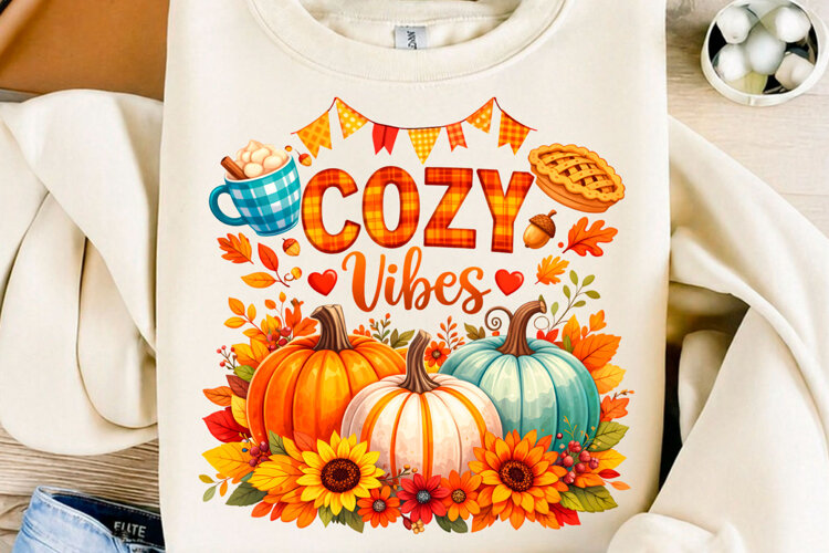 Cozy Vibes Pumpkin Fall Autumn PNG example image 1