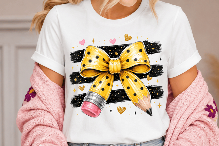 Teacher Pencil Bow Sublimation PNG file