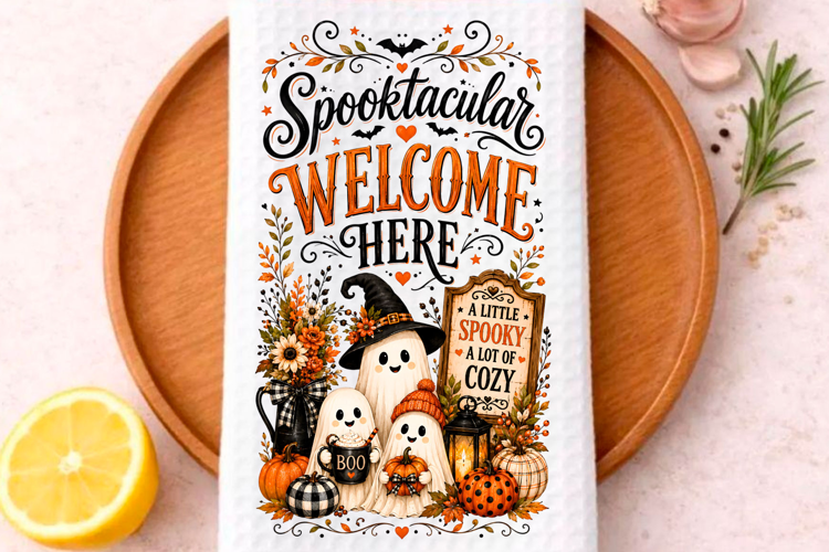 Spooktacular Welcome Ghost PNG Cozy Halloween Fall Sublima