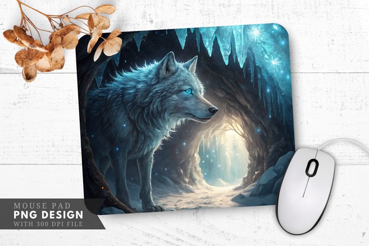 Mystical Ice Wolf Mouse Pad PNG Design