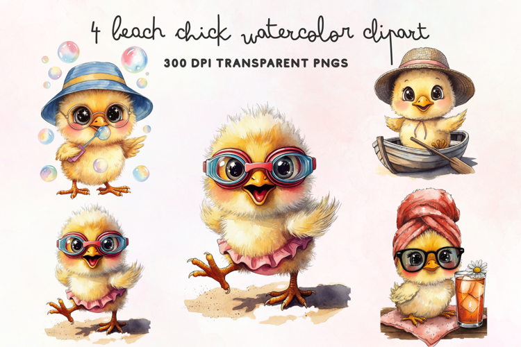 Beach Chick Watercolor Clipart PNG