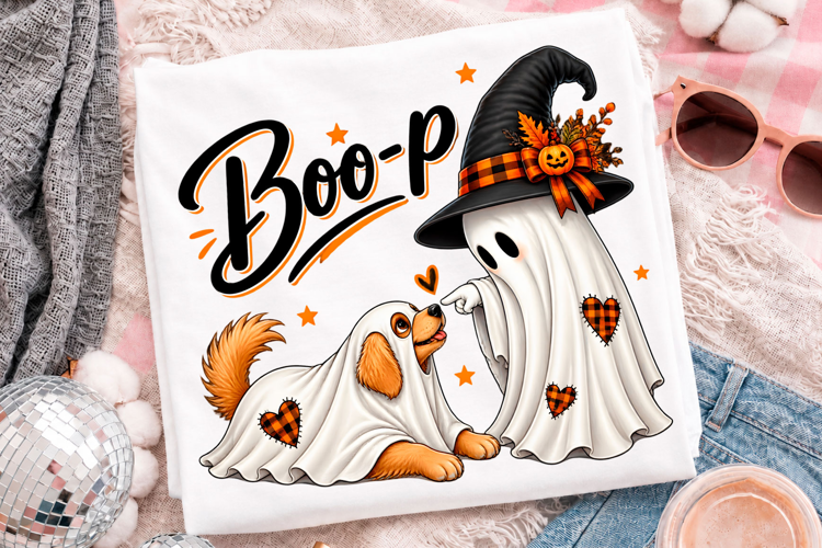 Cute Halloween Boo Ghost And Puppy Dog Spooky Season T-Shirt
