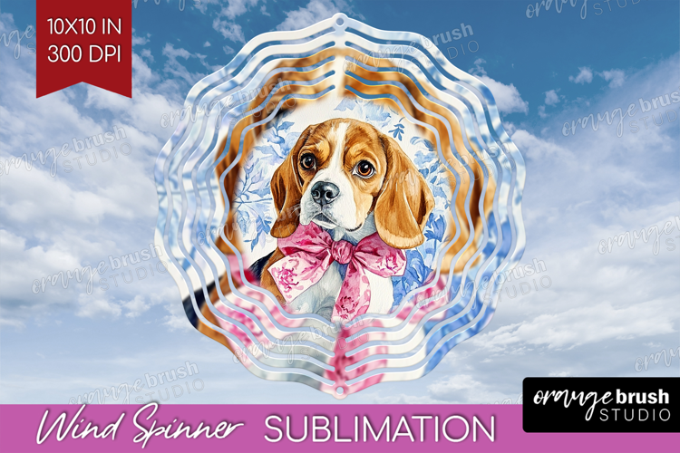 Beagle Dog Wind Spinner Sublimation PNG Blue Toile Round