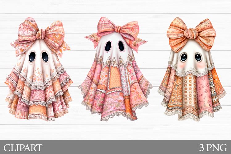 Patchwork Ghost Clipart. Ghost Halloween Clipart