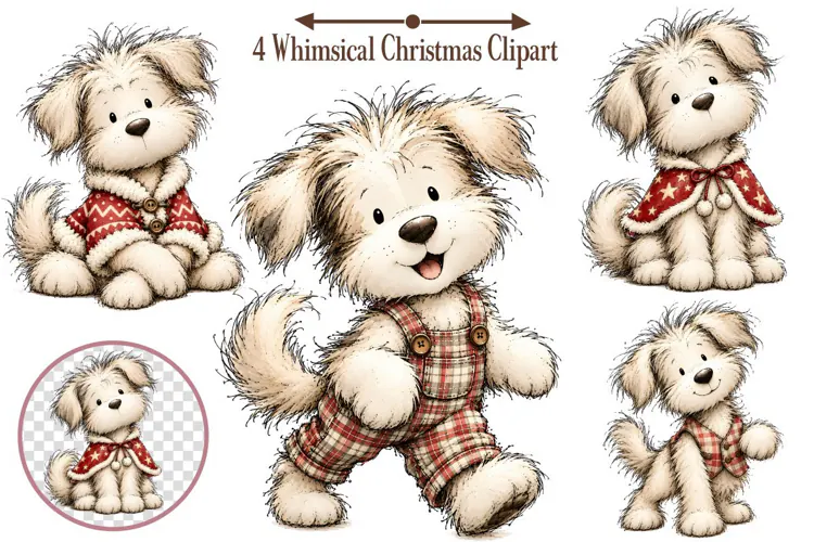Whimsical Christmas Clipart, Christmas Dog Sublimation