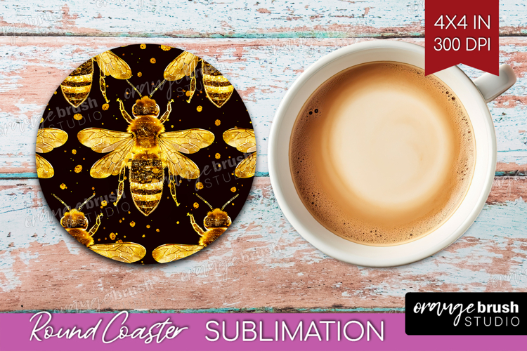 Bee Round Coaster - Honey Bee Coaster PNG Sublimation