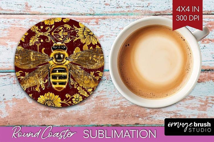 Bee Round Coaster - Honey Bee Coaster PNG Sublimation