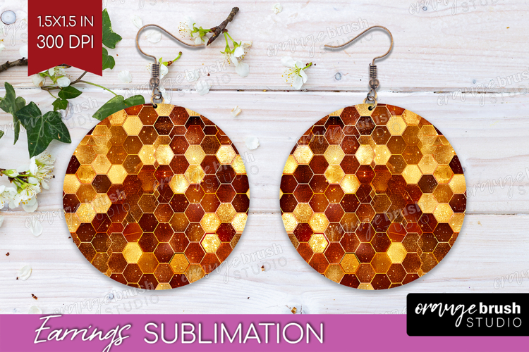 Bee Round Earrings - Honey Bee PNG Sublimation