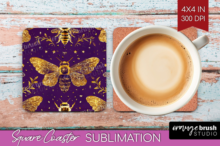 Bee Square Coaster - Honey Bee Coaster PNG Sublimation