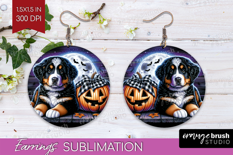 Bernese Mountain Dog Round Earrings Halloween PNG