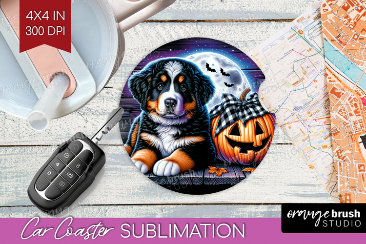 Bernese Mountain Dog Car Coaster Halloween Coaster PNG