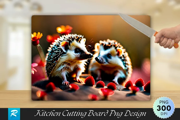 Cute Hedgehog With Hearst Cutting Board Sublimation Design