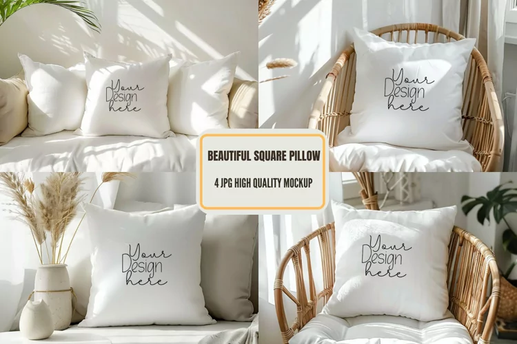Pillow Mockup, White Square Pillow Mockup, Lay Flat Pillow