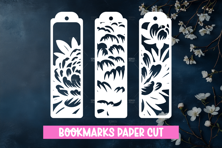 3 Floral Bookmarks Paper cut SVG Laser cut,Cricut,Silhouette