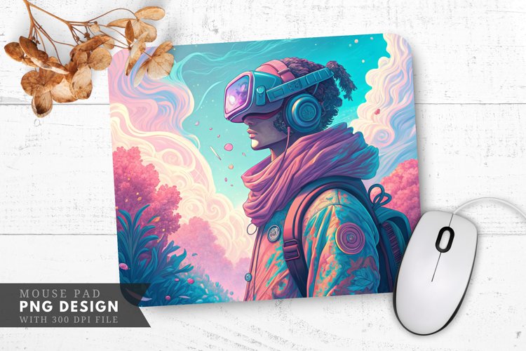 VR Adventure Colorful Character in a Virtual Mouse Pad PNG example image 1