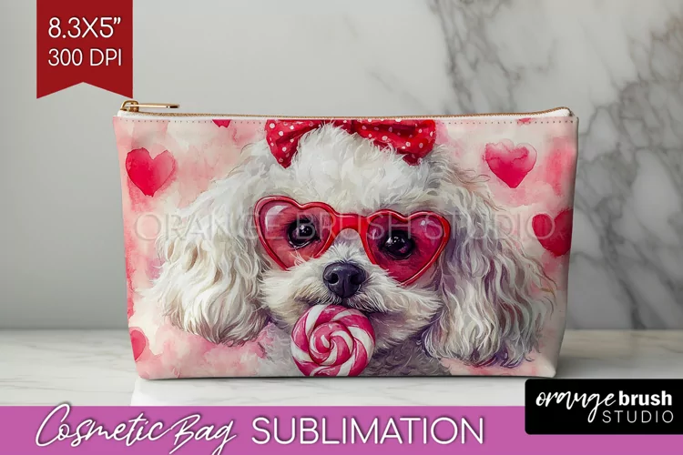 Bichon Frise Valentine Cosmetic Bag Valentines Day Makeup