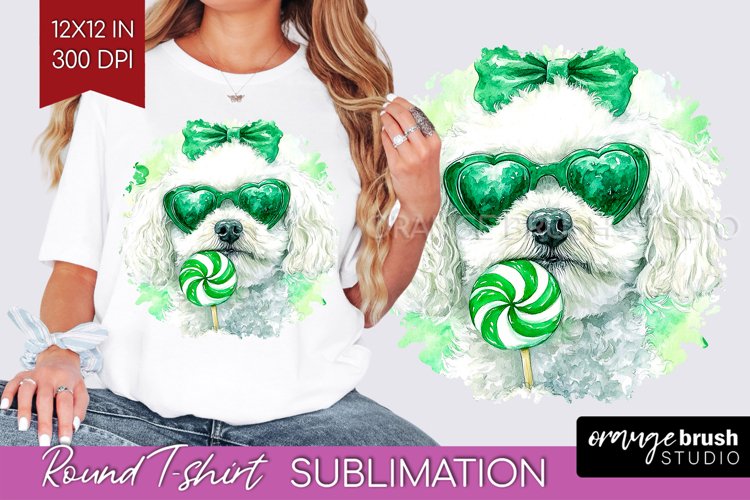 Bichon Frise St. Patricks Day Dog Round Tshirt Background