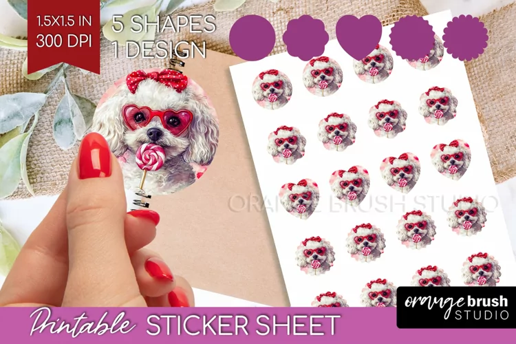 Bichon Frise Valentine Round Sticker Valentines Day Sticker