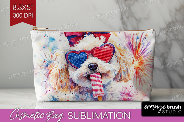 Bichon Frise Dog Cosmetic Bag 4th Of July Makeup Bag PNG