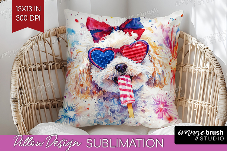 Bichon Frise Dog Pillow Sublimation 4th Of July Pillow Cover