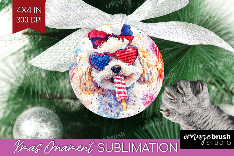 Bichon Frise Dog Ornament PNG 4th Of July PNG Sublimation