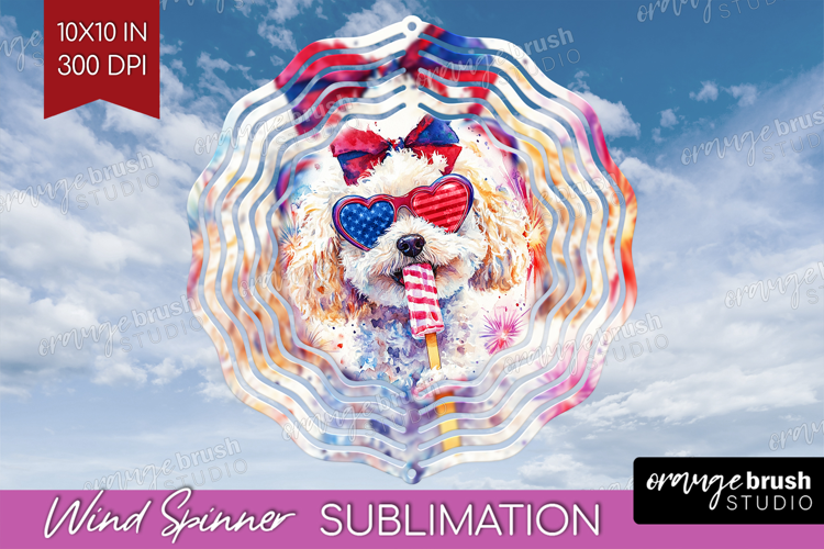 Bichon Frise Dog Wind Spinner Sublimation PNG 4th Of July