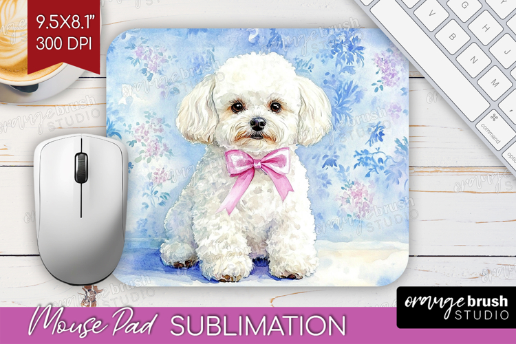 Bichon Frise Dog Mouse Pad Sublimation Blue Toile Mousepad