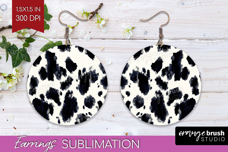Black and White Round Earrings - Abstract Texture PNG