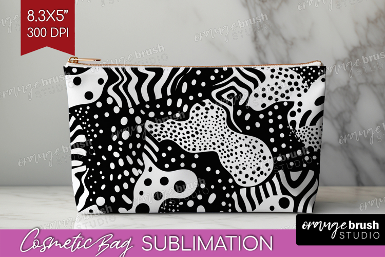 Black and White Cosmetic Bag - Abstract Texture Makeup Bag