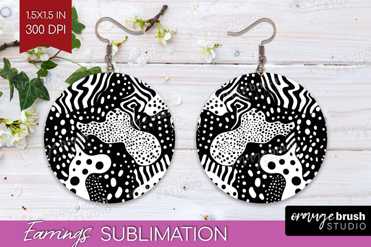 Black and White Round Earrings - Abstract Texture PNG