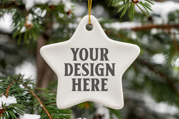 Christmas Star Ceramic Ornament Mockup | Holiday Star