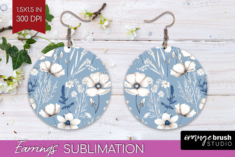 Wildflowers Round Earrings - Summer Floral PNG Sublimation