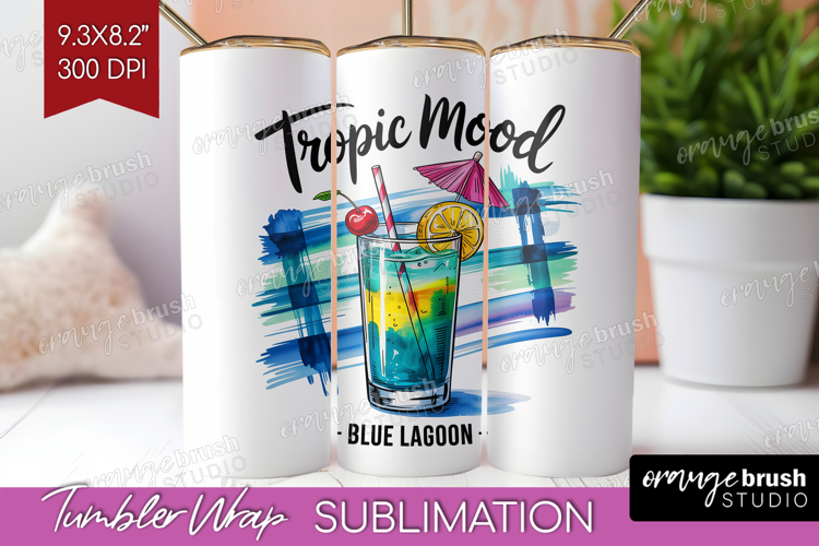 Blue Lagoon Cocktail Tumbler Wrap Summer Drink Tumbler PNG