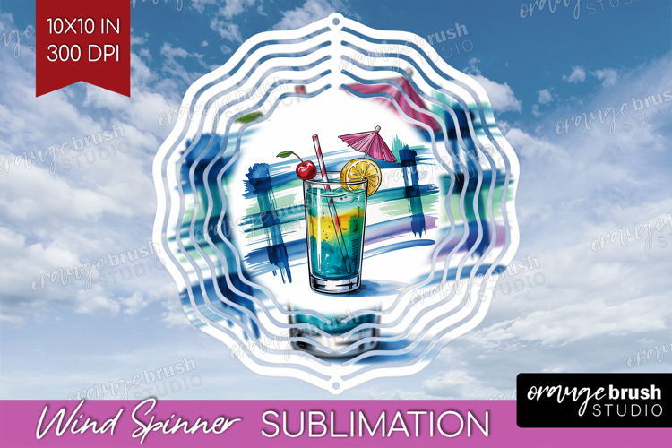 Blue Lagoon Cocktail Wind Spinner Sublimation PNG Summer