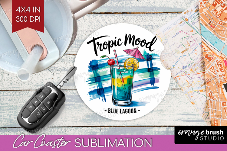 Blue Lagoon Cocktail Car Coaster Summer Drink Coaster PNG