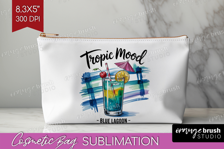 Blue Lagoon Cocktail Cosmetic Bag Summer Drink Makeup Bag