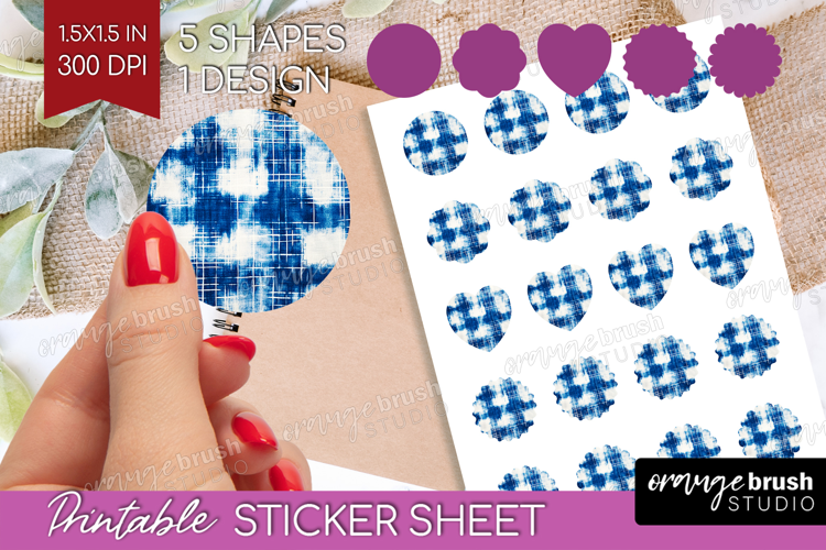 Blue Tie Dye Round Sticker - Shibori Printable Sticker Sheet