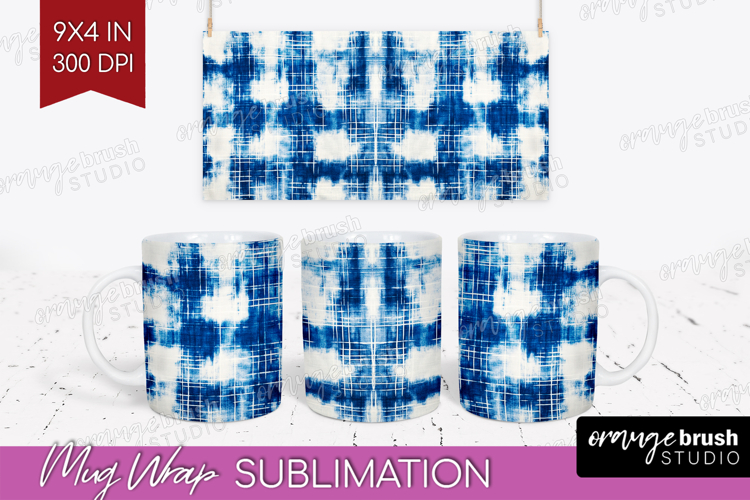 Blue Tie Dye Mug Wrap - Shibori Mug PNG Sublimation