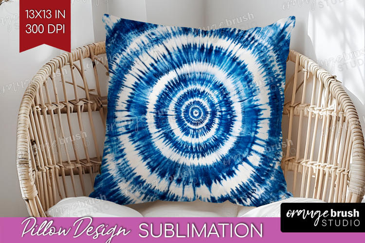 Blue Tie Dye Pillow Sublimation - Shibori Pillow Cover PNG