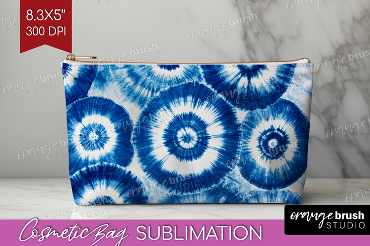 Blue Tie Dye Cosmetic Bag - Shibori Makeup Bag PNG