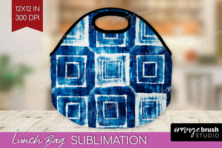 Blue Tie Dye Lunch Bag - Shibori Lunch Bug PNG Sublimation