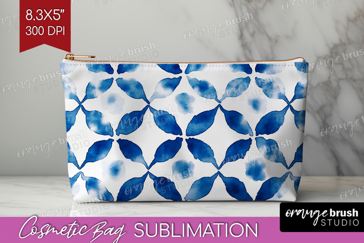 Blue Tie Dye Cosmetic Bag - Shibori Makeup Bag PNG