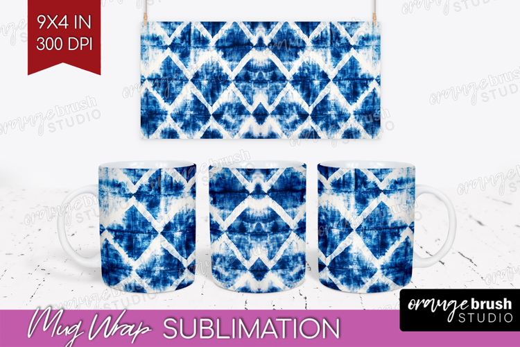 Blue Tie Dye Mug Wrap - Shibori Mug PNG Sublimation