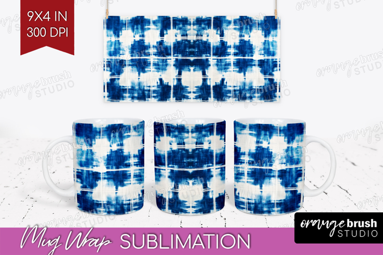Blue Tie Dye Mug Wrap - Shibori Mug PNG Sublimation