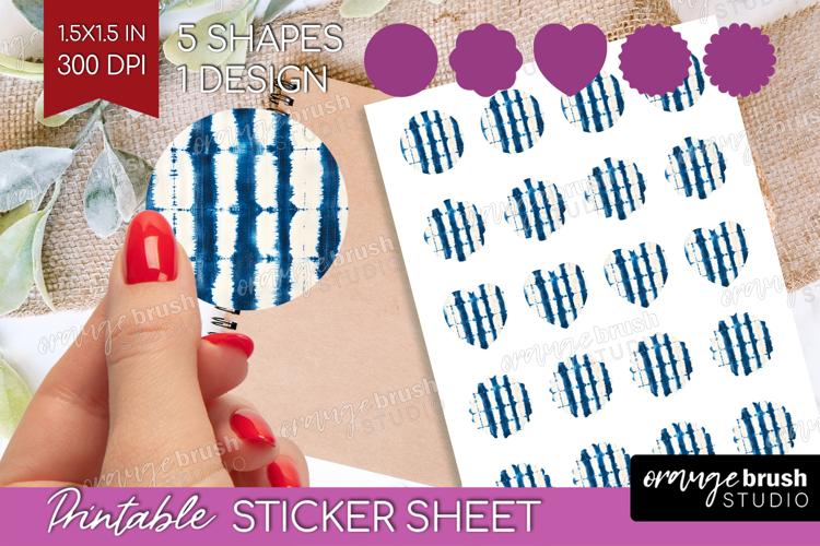 Blue Tie Dye Round Sticker - Shibori Printable Sticker Sheet
