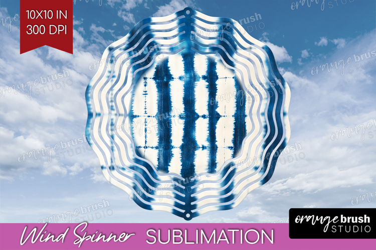 Blue Tie Dye Wind Spinner Sublimation PNG - Shibori Round