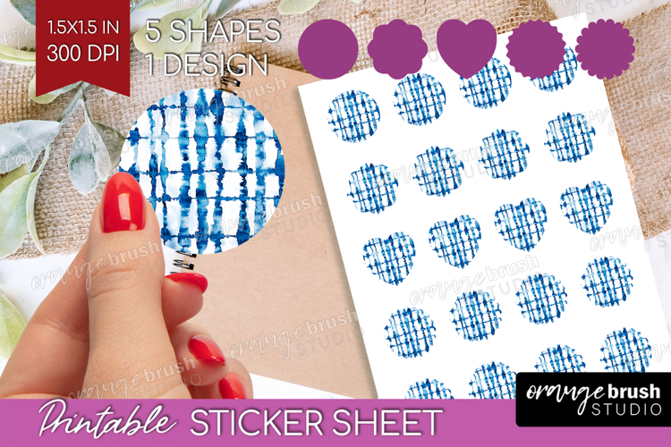 Blue Tie Dye Round Sticker - Shibori Printable Sticker Sheet