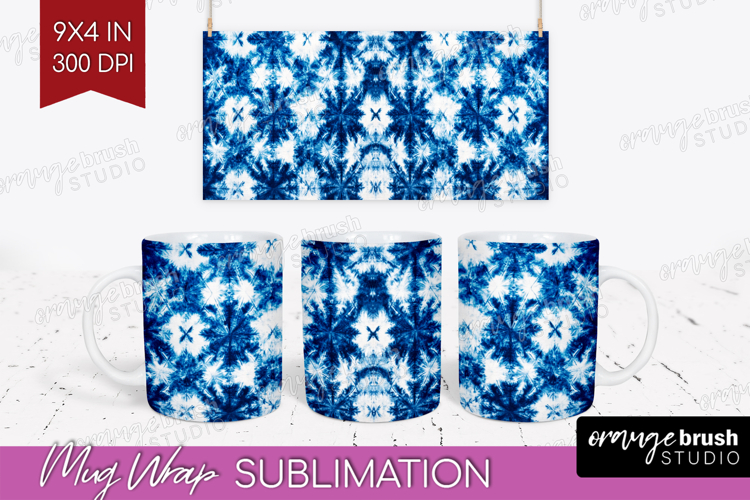 Blue Tie Dye Mug Wrap - Shibori Mug PNG Sublimation