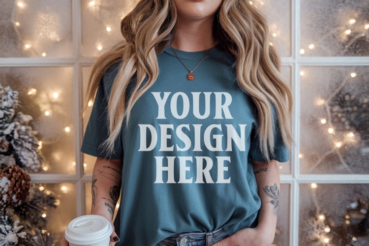 Christmas Comfort Colors 1717 Blue Spruce TShirt Mockup, CC